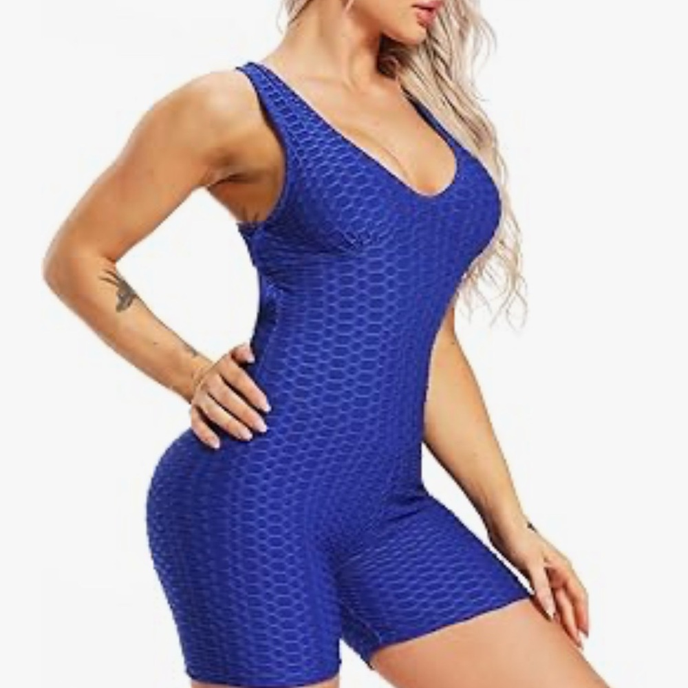 Blue Sleeveless Textured Jumpsuit